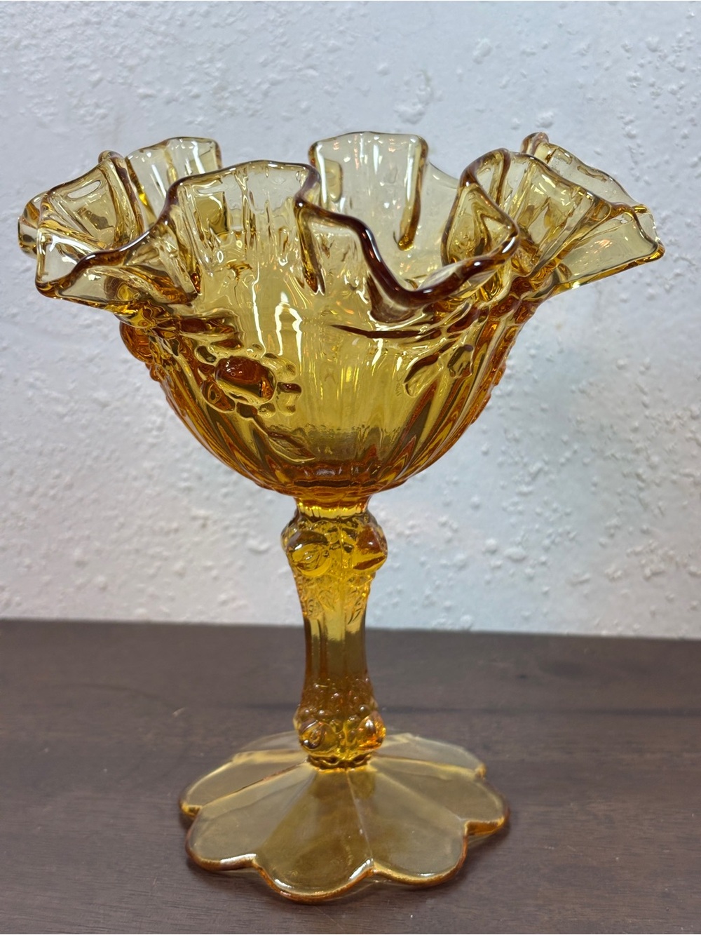 Fenton Amber Ruffled Pedestal Compote - Picture 5 of 7